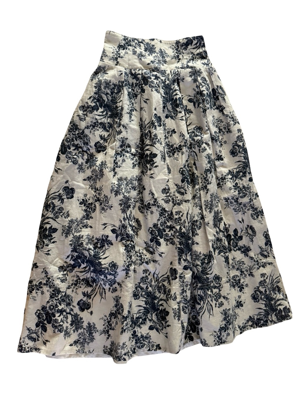 Lily Brown Toile Floral Midi Skirt Cottagecore High Waist Pleated Linen Blend
